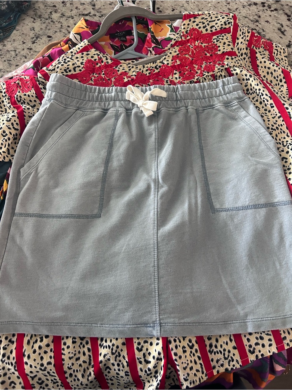 Casual Drawstring Light Blue Skirt